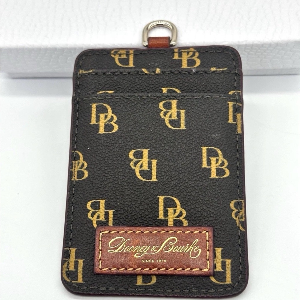 Dooney & Bourke Brown and Gold Monogram Leather ID Holder